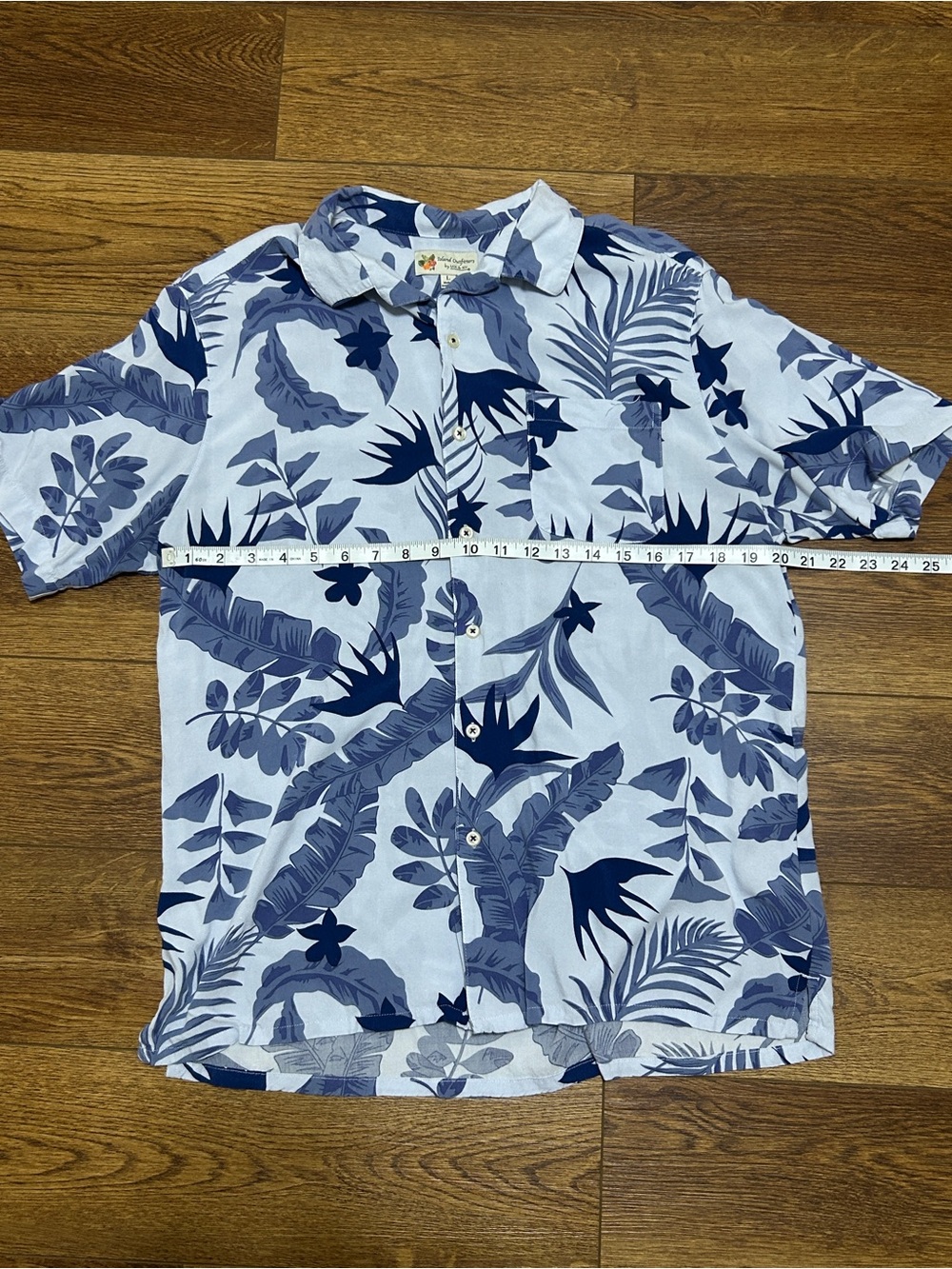 Light Blue & Navy Tropical Print Short-Sleeve Shirt